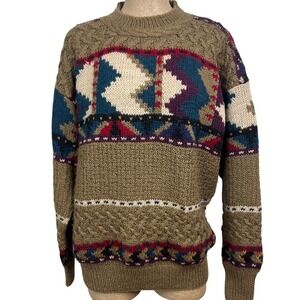 VTG Boston Trader Limited‎ Edition Hand Knit 100% wool Crewneck Sweater SZ L